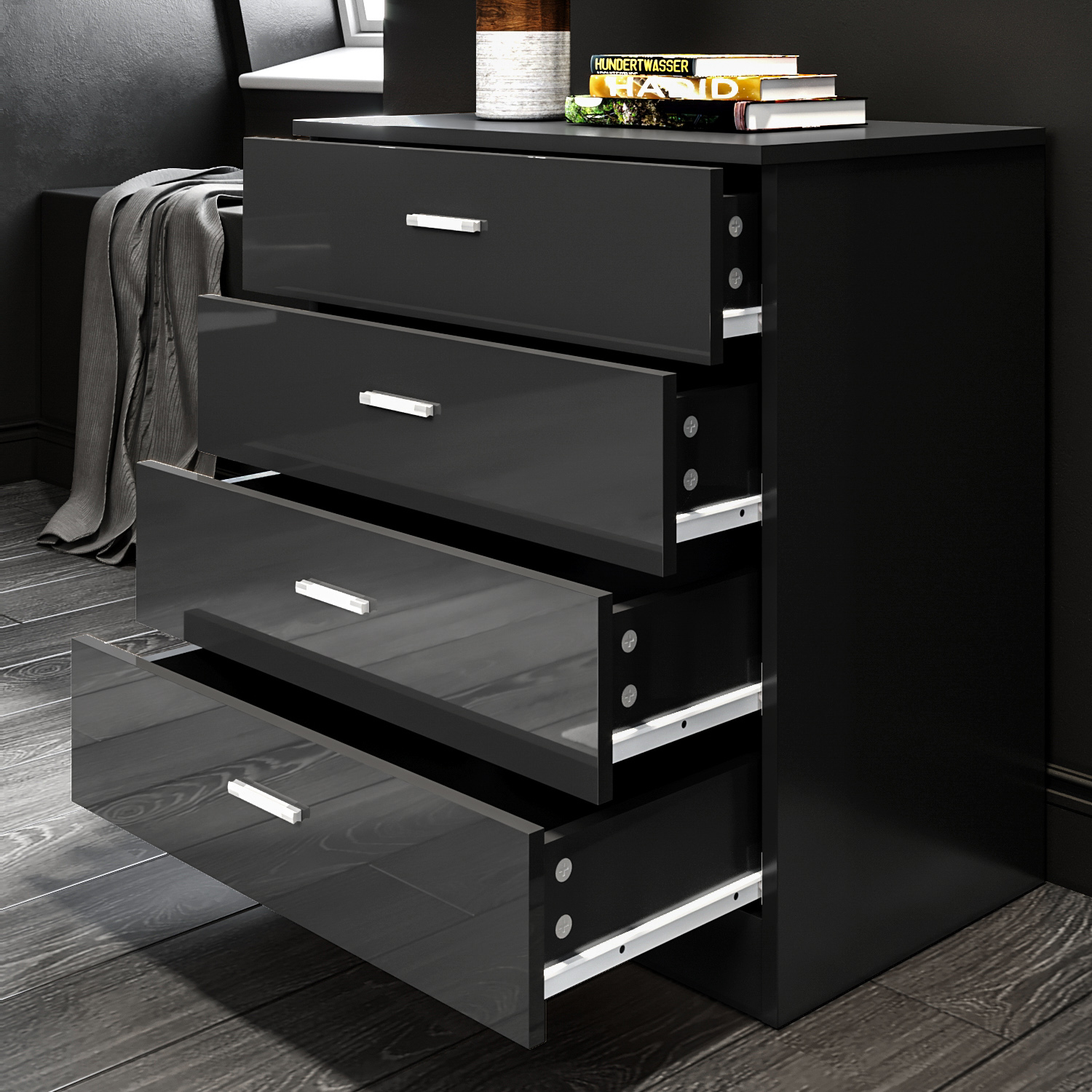 Chest of Drawers Black 4 Drawer Bedroom Furniture Clothes Organiser Storage | eBay
